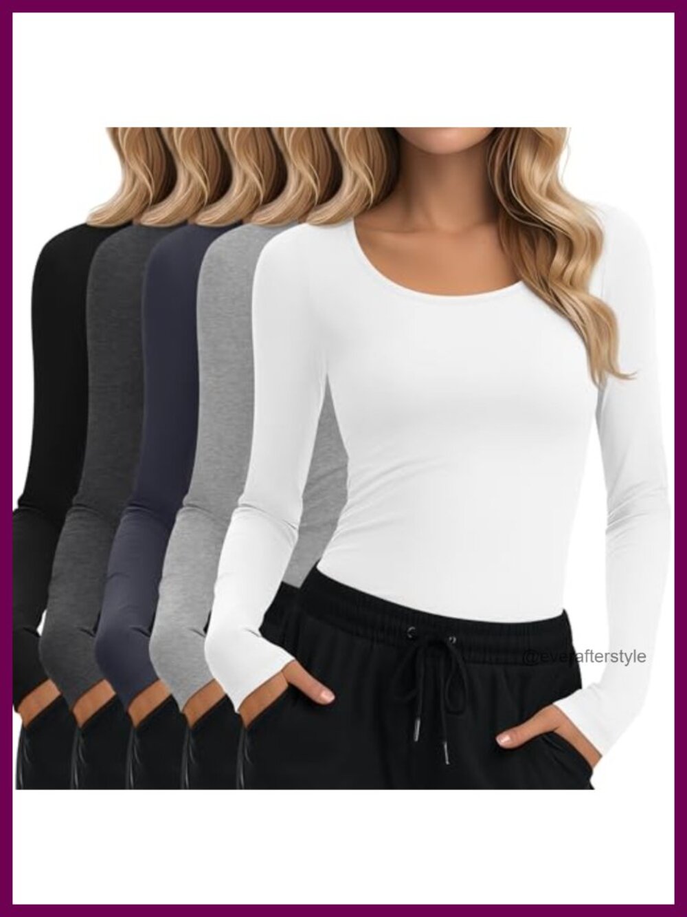 Women's Long Sleeve Scoop Neck Fitted Underscrub Shirt 5 Pack Soft Stretch